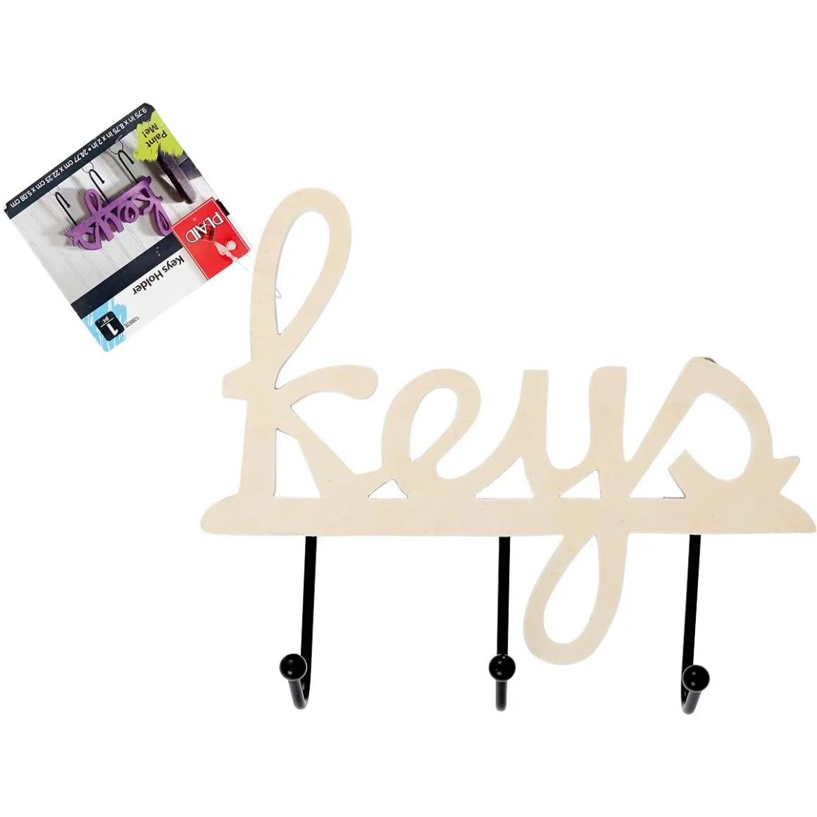 Plaid ® Wood Surfaces - Key Holder Plaque with 3 Hooks - 12882