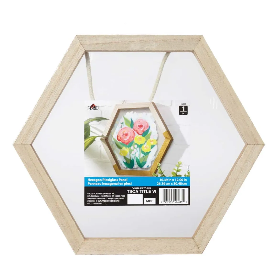 Plaid ® Wood Surfaces - Frames - Hexagon with Plexiglass, Single Panel - 56985