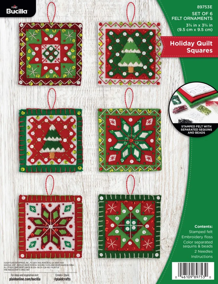 Bucilla® Holiday Quilt Squares - Seasonal Felt Ornament Kits - 89753E