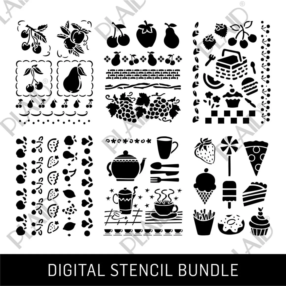 Fruit & Fun Food Items Digital Stencil Bundle