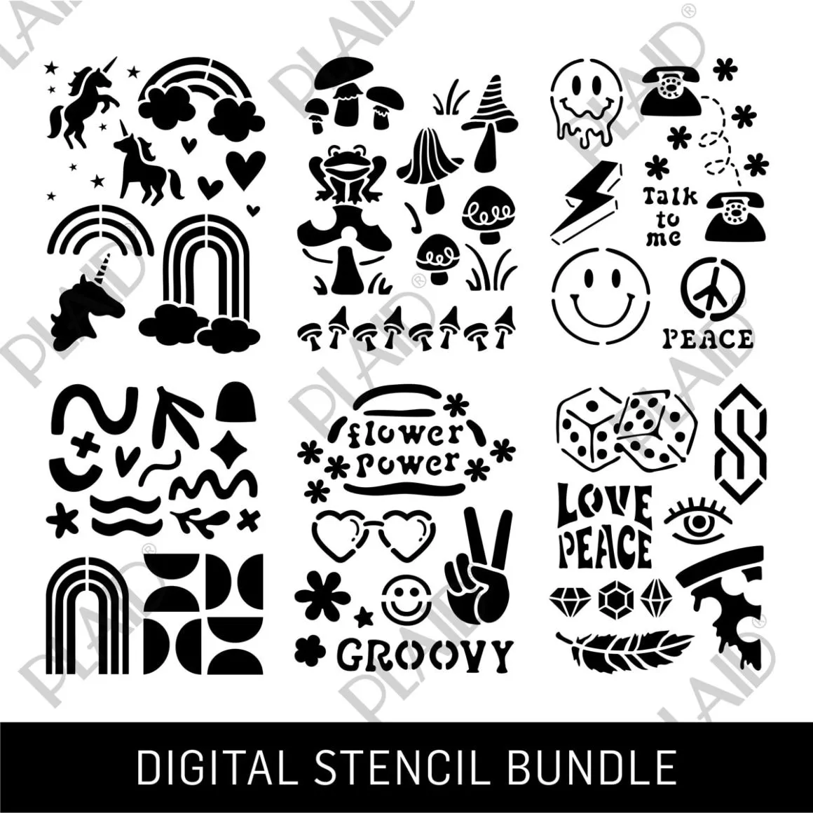 Fun Icons & Motifs Digital Stencil Bundle
