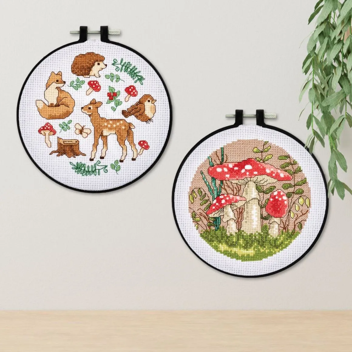 Mushroom & Animals Hoops - Bucilla Digital Cross Stitch Pattern