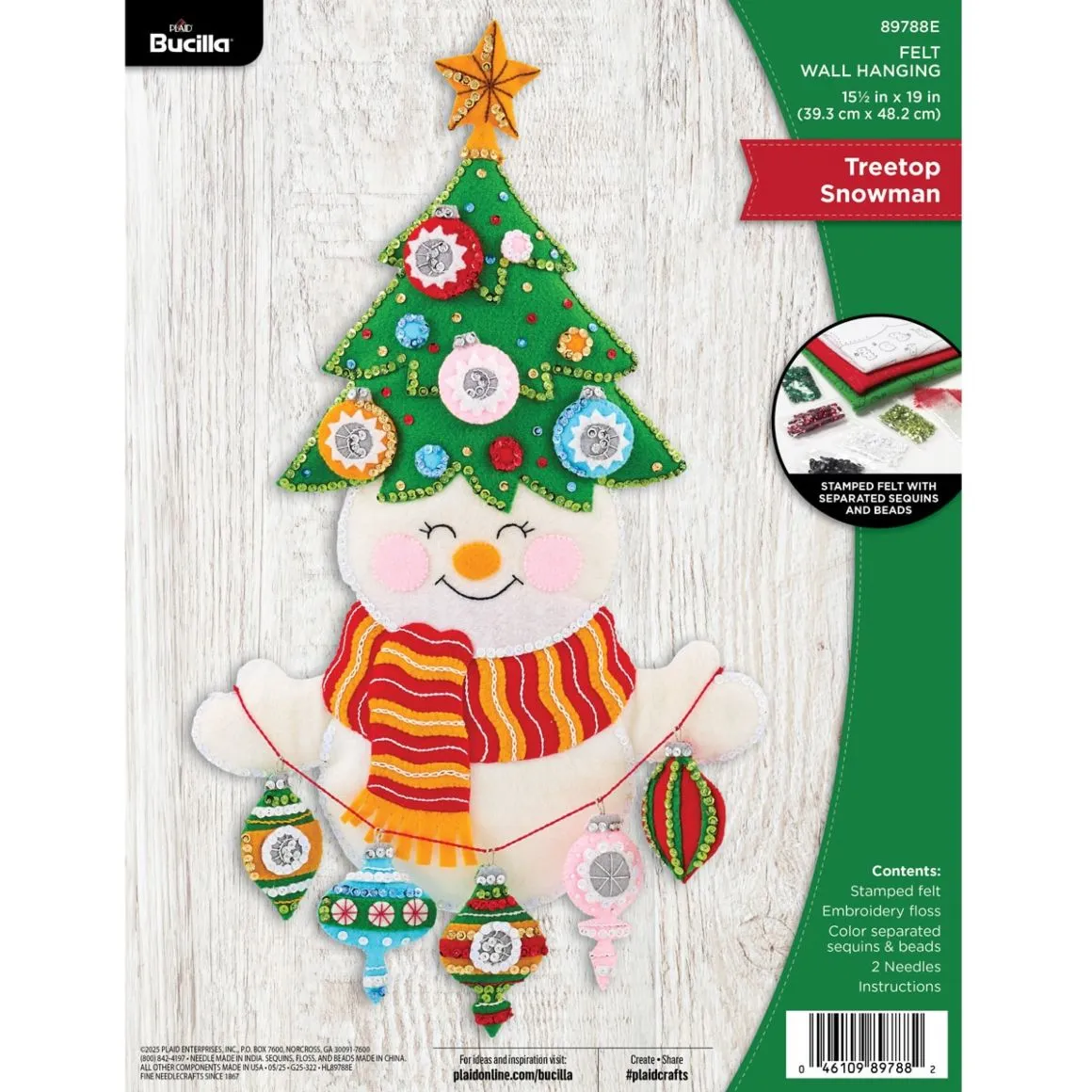 Bucilla® Treetop Snowman Wall Hanging - Seasonal Felt Home Decor – 89788E