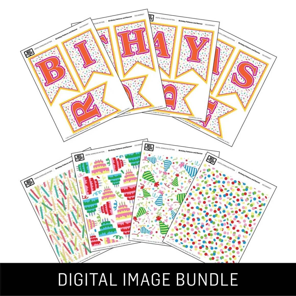 Birthday Patterns & Banner - Mod Podge Digital Image Bundle