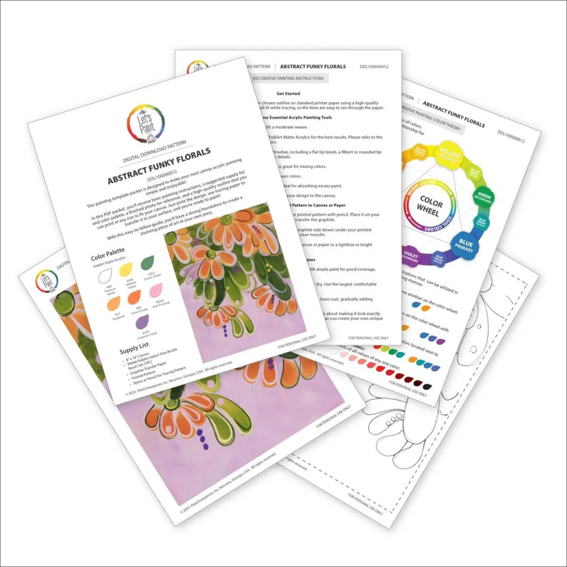 FolkArt ® Let's Paint Abstract Funky Flowers - Digital Paint Packet