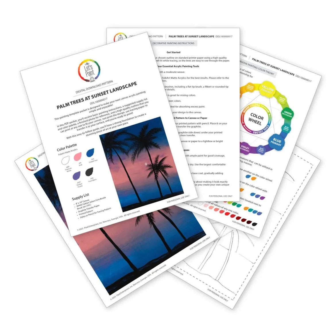 FolkArt ® Let's Paint Palm Trees at Sunset - Digital Paint Packet