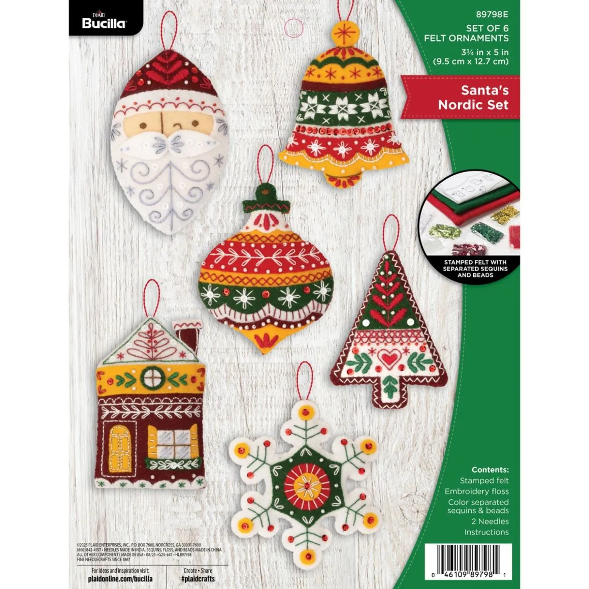 Bucilla® Santa’s Nordic Ornaments - Seasonal Felt Kits – 89798E