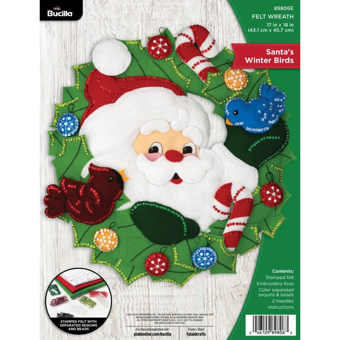 Bucilla® Santa’s Winter Birds Wreath - Seasonal Felt Kits – 89806E