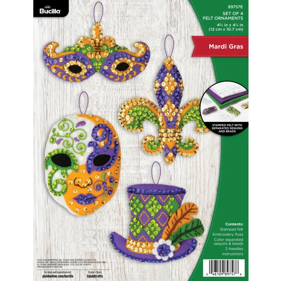 Bucilla® Mardi Gras - Seasonal Felt Ornament Kits - 89757E